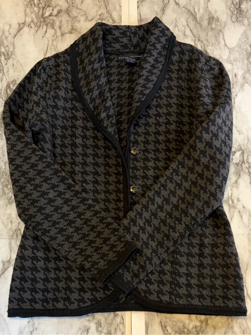 Blended wool Cardigan in Black & Gray by Elena Solano. Blended Wool. Size S.